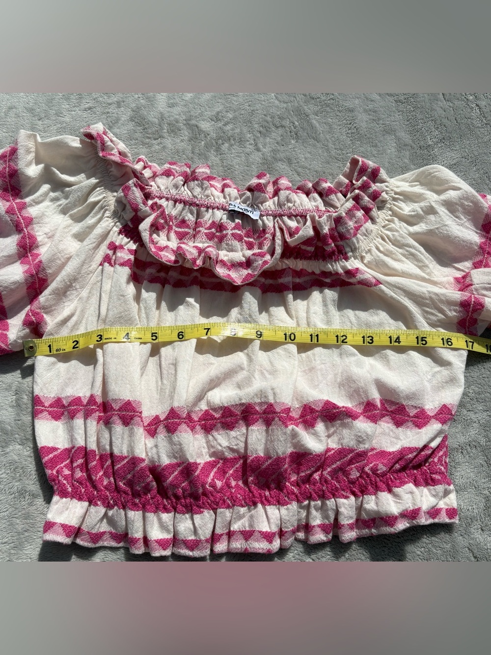 Alba Monti Made in Italy Embroidered Off The Shoulder Crop Blouse Pink. Sz L - Picture 5 of 6